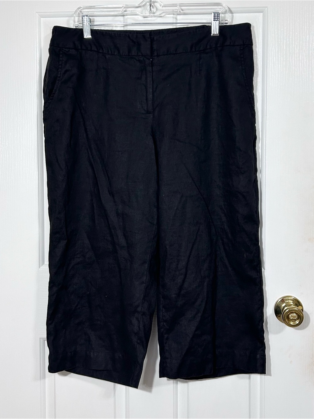 Grace Elements Black Linen Culottes Capri Pants Ebony Tide 1X Womens Plus Size